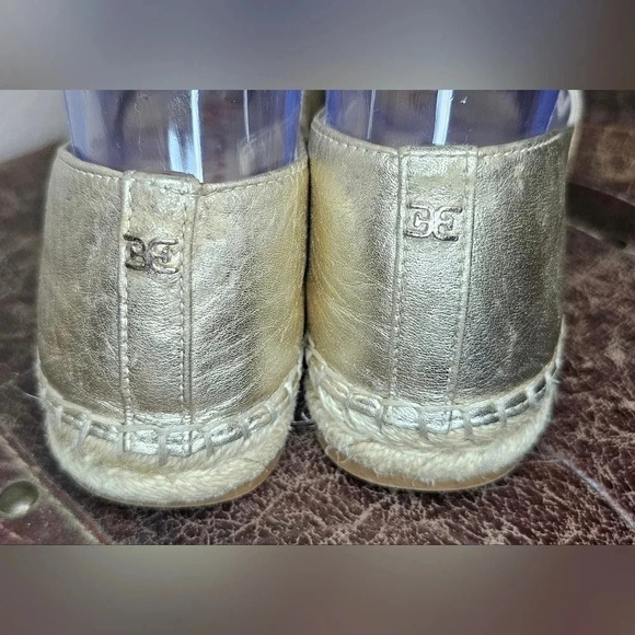 Sam Edelman Kesia Gold Leather Rounded Toe Slip On Espadrilles Classic Size 7 - Picture 5 of 16